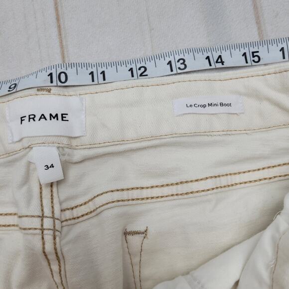 Frame Le crop mini boot high rise raw chewed hem cream bone white jeans - Picture 10 of 11
